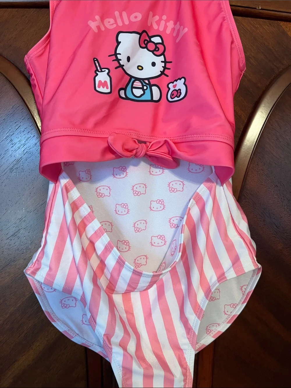 Hello Kitty Hot Pink and White Striped Girls Swim Suit